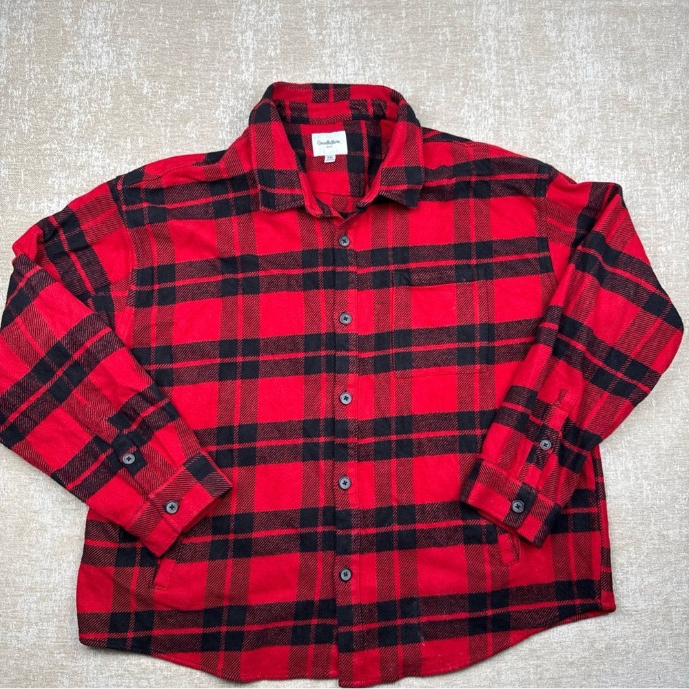 Goodfellow & Co. Men's Button Down Shirt Jacket Red Black Plaid